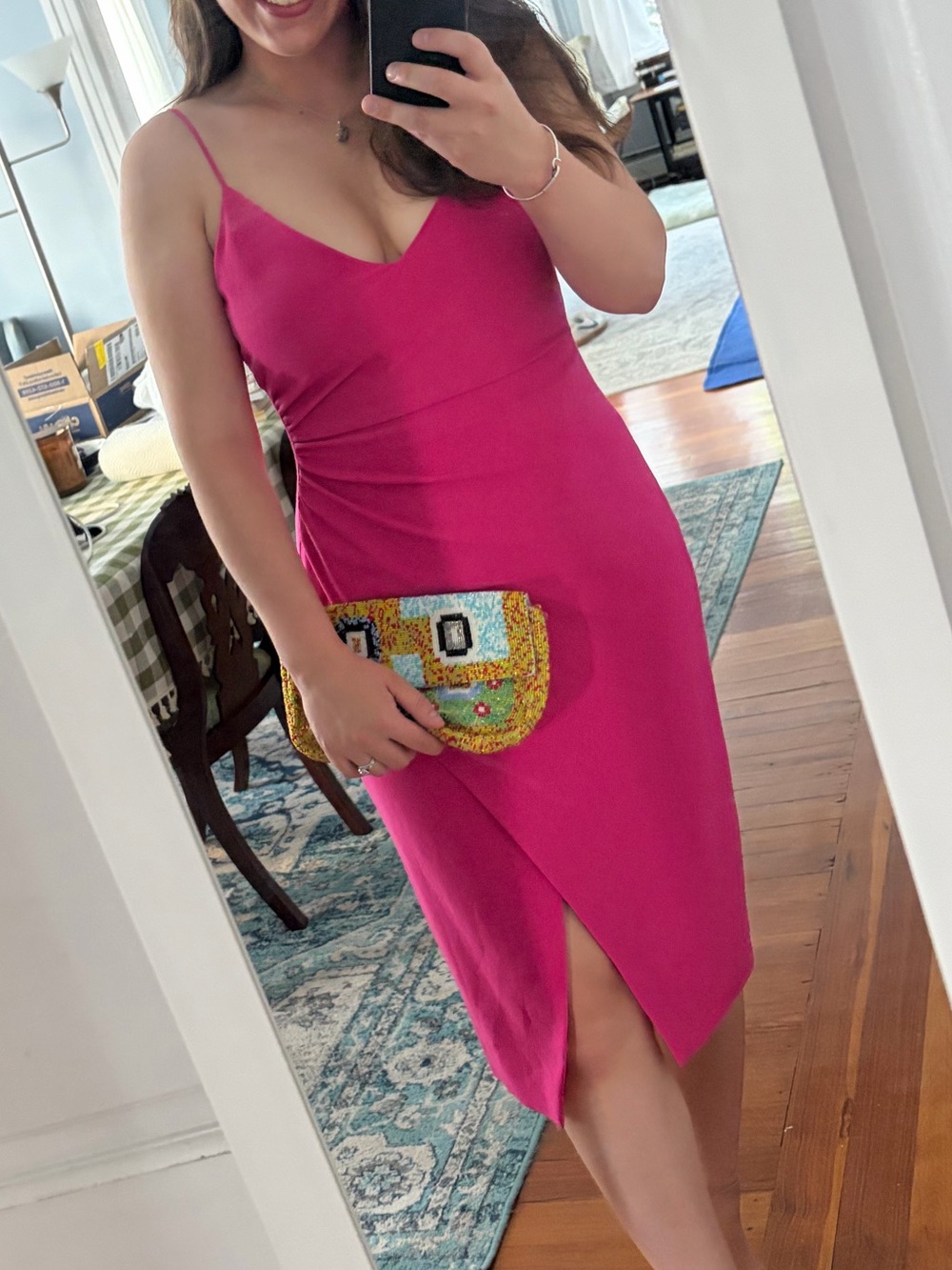 Black Halo Fuchsia Spaghetti-Strap Mini Dress